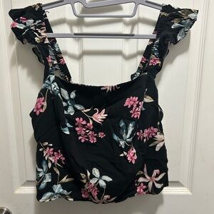 Torrid Black Crop Top with Pink and Blue Floral Pattern